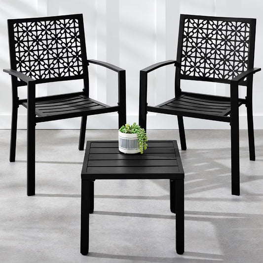 Best Choice Products 3-Piece Stackable Steel Outdoor Conversation Bistro Set, Patio Chat Furniture w/2 Chairs, Table- Black