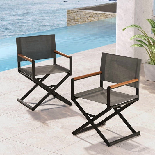 Grand Patio 22" Extra-Wide 2-Pack Directors Chairs, Foldable, Steel Frame, UV-Resistant Mesh, Wood Grain Armrests, Indoor/Outdoor, Dark Gray