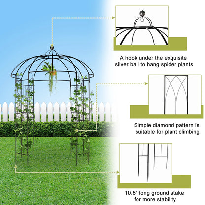 IVV Birdcage Shape Garden Arch, 8.9'Hx6.8'Dia, Pergola Plant Climbing Trellis Arbor Heavy Duty Metal Gazebo Garden Arch for Outdoor Arbor Climbing Plants Backyard Patio Wedding Ceremony, Black