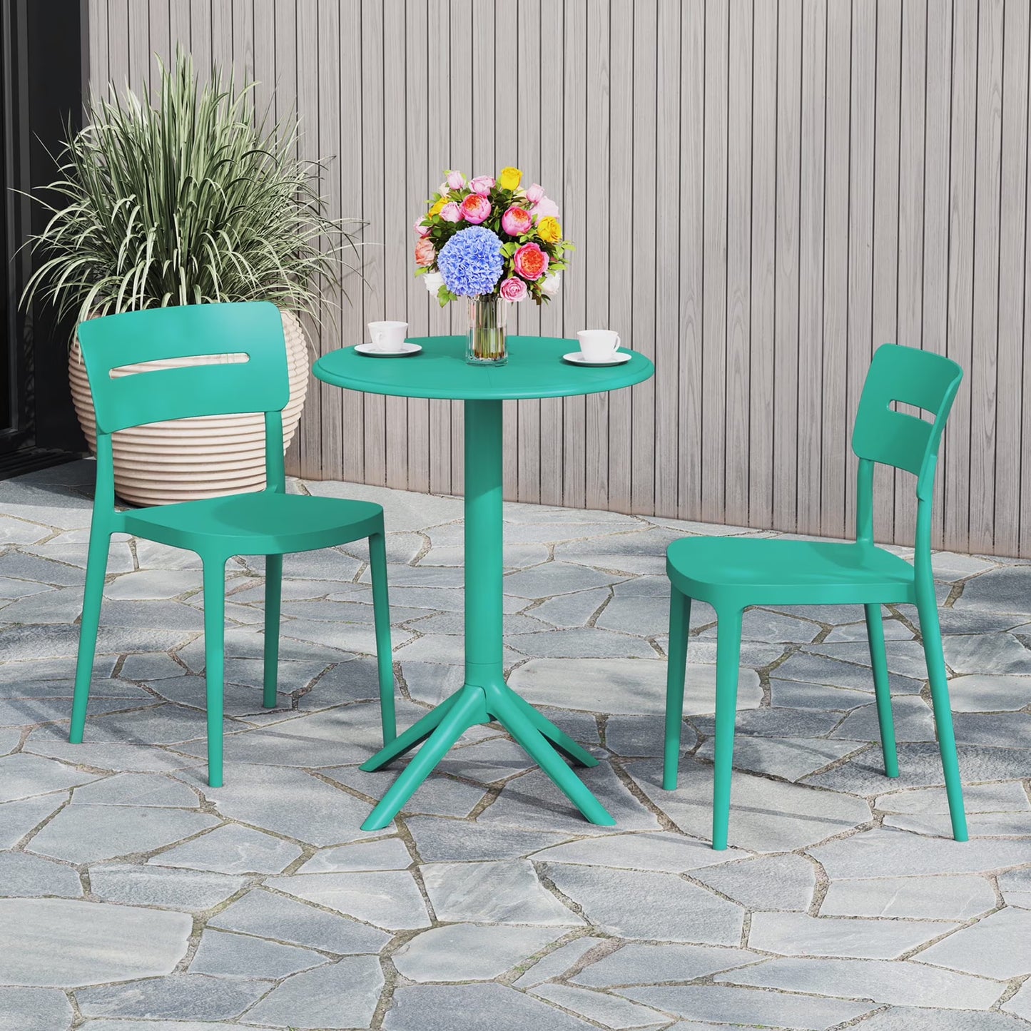 WestinTrends Playa 3-Piece Outdoor Resin Patio Bistro Set with Stackable Patio Dining Chairs, Black