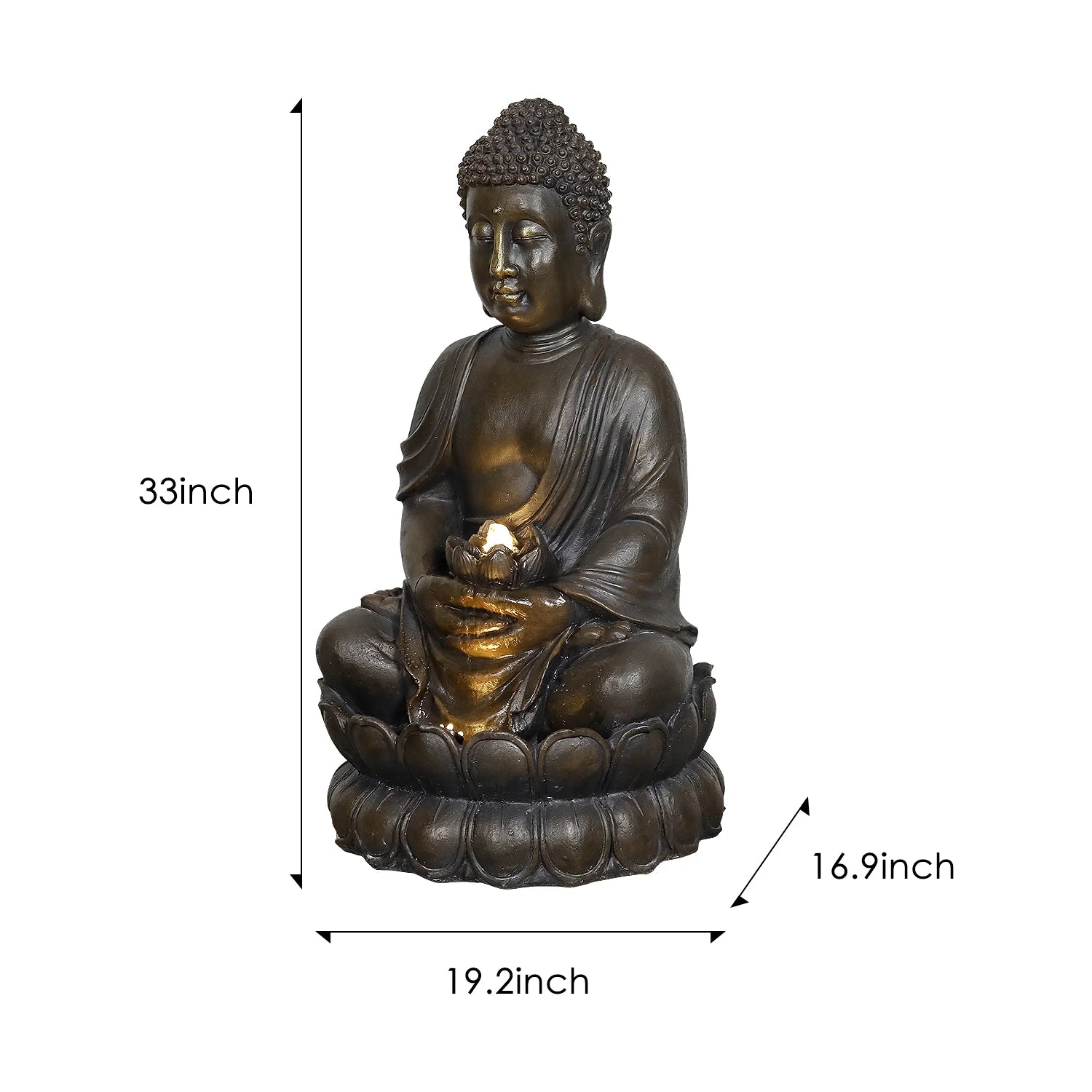 33" H Buddha Outdoor Water Fountain with LED Lights and Pump,Zen Style Relaxing Garden Fountain Waterfall for Patio, Porch and Yard Decor