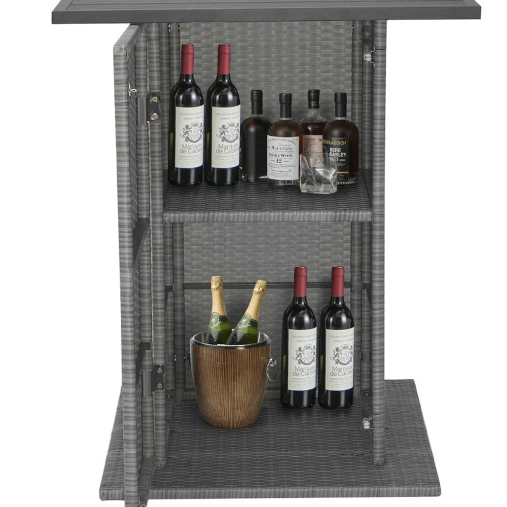 Spaco 5 Pieces Outdoor Wicker Bar Table Set of A Bar Table and 4 Cushioned Bar Stools, Table Set with Hidden Storage Shelves, Bar Table Set for Outdoor as Garden, Patio, White