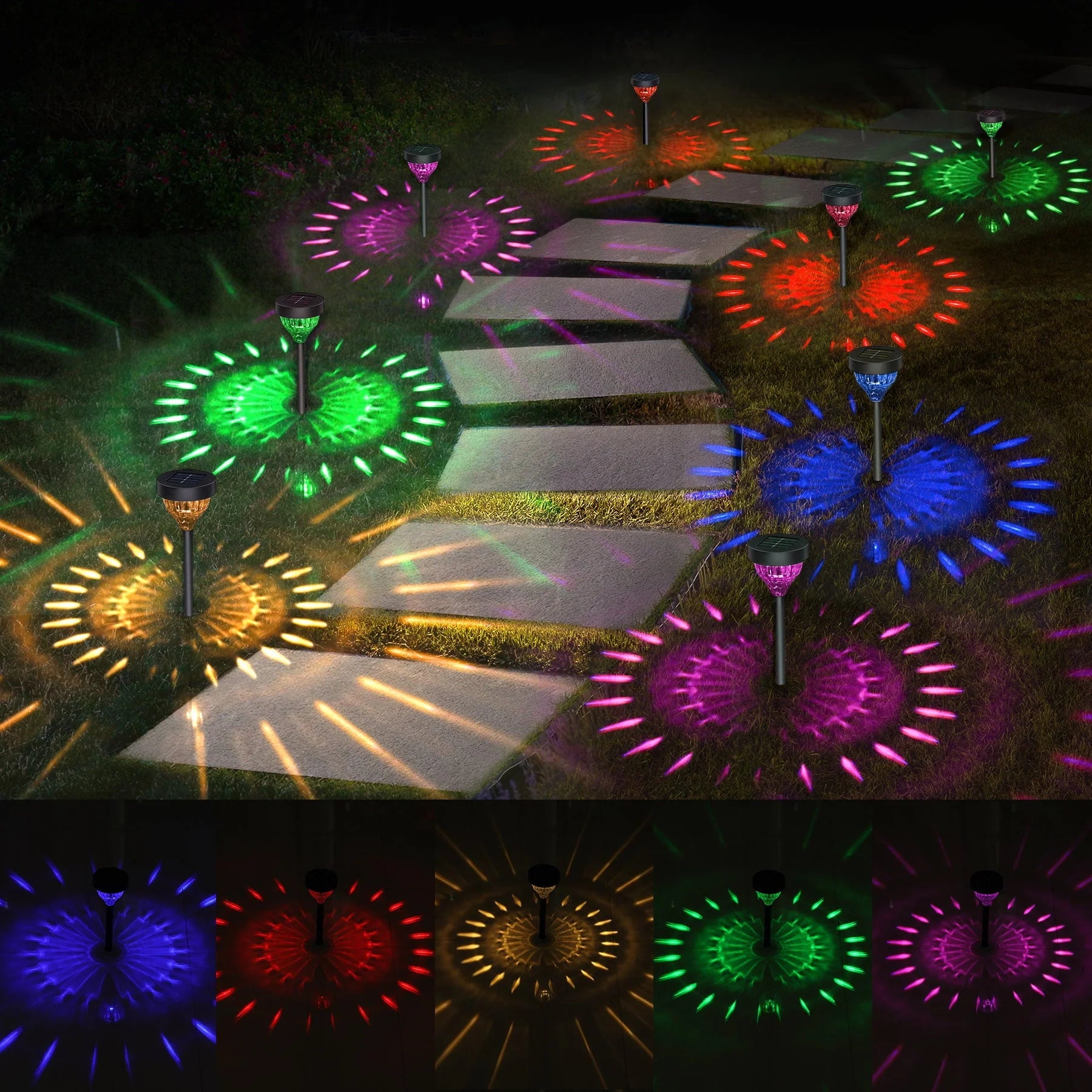 ThorFire 8Pack Solar Pathway Lights, LED Path Light Garden Lights Auto-on/off 5 Pattern Waterproof Solar Landscape Lights for Lawn Patio Yard Garden(Warm Light)