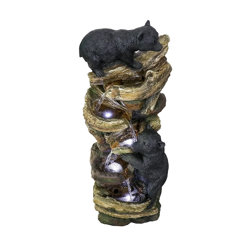 39.3in Tall Outdoor Water Fountain Resin Bear Patio Waterfall Fountain for Garden, Deck, Patio, Porch, Yard and Home Art Decor