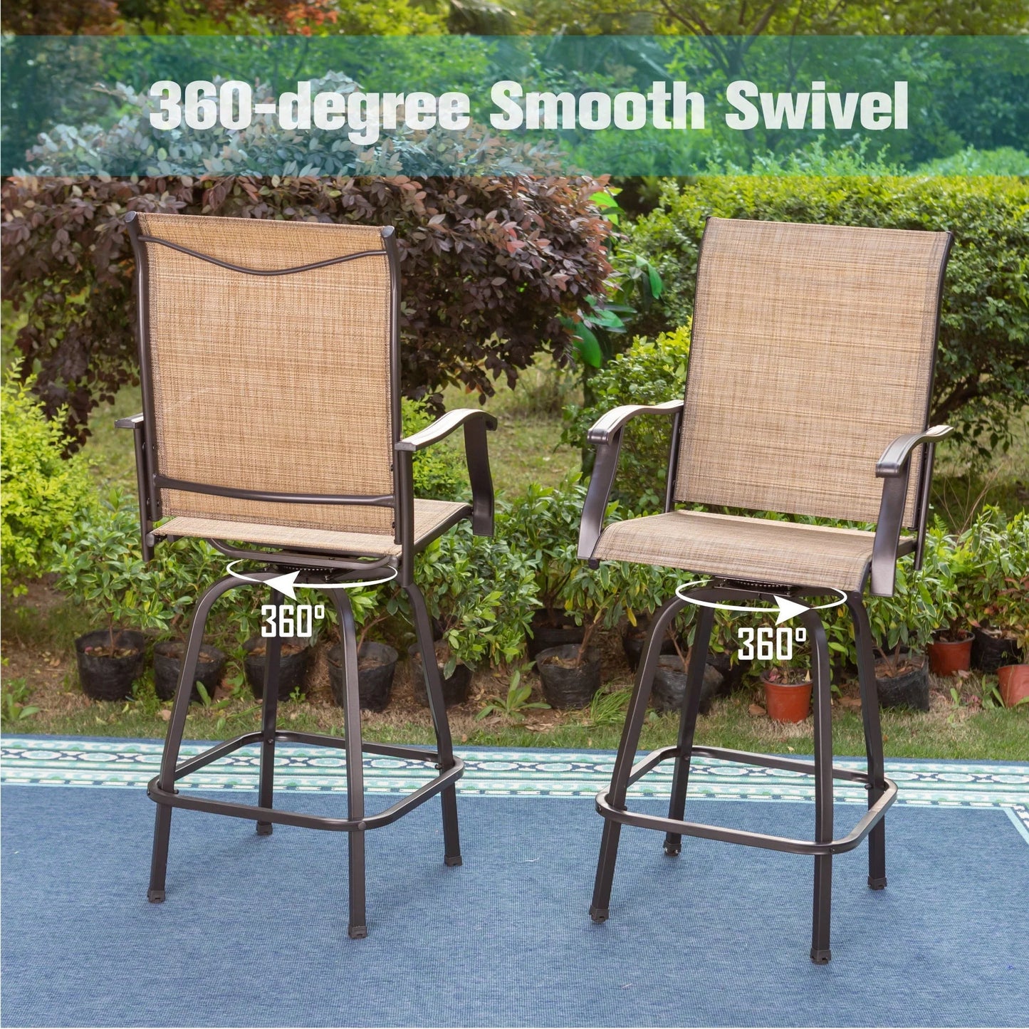 Sophia & William Outdoor Patio Metal Swivel Bar Stools Height Chairs Furniture Set of 2