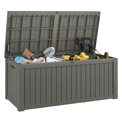 LHBcraft 150 Gallon Deck Box, Outdoor Storage Box, Large Waterproof Resin Indoor Storage Box with Built-in Steel Beams for Patio, Cushions, Pool Supplies