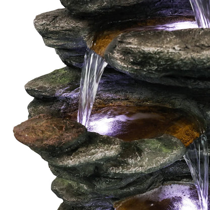 Willwolf Outdoor Water Fountain with LED Lights, 6-Tiered Electric Resin Waterfall for Garden Patio Lawn Yard and Porch
