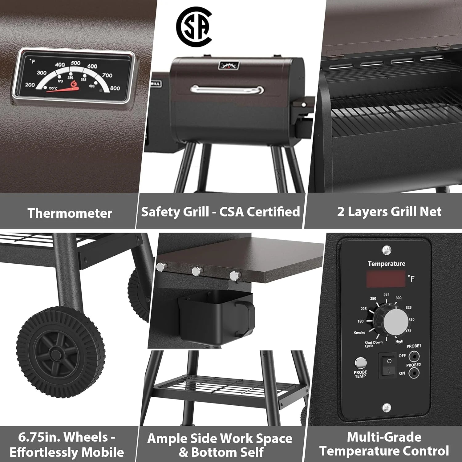PARGRILL Wood Pellet Grill & Smoker,BBQ Grill with Auto Temperature Control,467 Sq In Cooking Area,for Outdoor Cooking, Patio and Backyard, Bronze Black
