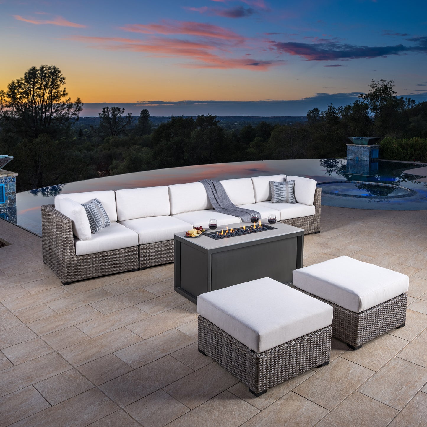 SunVilla Hudson 8-piece Fire Outdoor Patio Sectional Seating Set