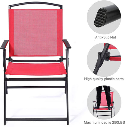 Bylring Outdoor Foldable Patio Dining Sling Chairs Set Of 4 With Armrest Black Folding Portable Patio Chairs For Lawn Garden Balcony Living Room Furniture