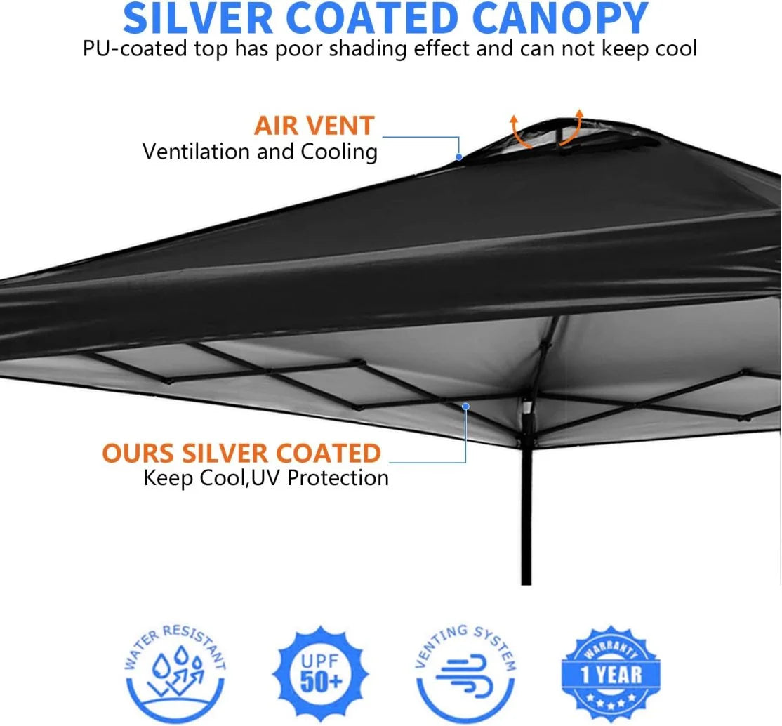 10x10 Canopy Replacement Top Cover,Pop Up Canopy Tent Top with Air Vent Ropes, Waterproof Sunshade Silver Coated Oxford Cloth for Garden Patio Picnic Camping (Silver-Coated White-Top only)