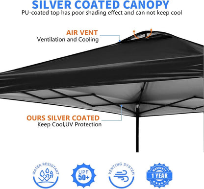 10x10 Canopy Replacement Top Cover,Pop Up Canopy Tent Top with Air Vent Ropes, Waterproof Sunshade Silver Coated Oxford Cloth for Garden Patio Picnic Camping (Silver-Coated White-Top only)