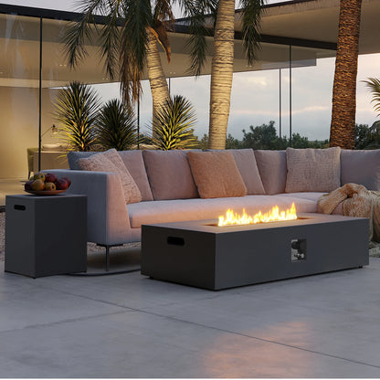 UPHA 56-inch Outdoor Propane Rectangle Fire Pit Table 50000 BTU Iron Gas FirePit for Outside Patio with Tank Cover, Removable Lid, Lava Rocks, Rain Cover, Grey