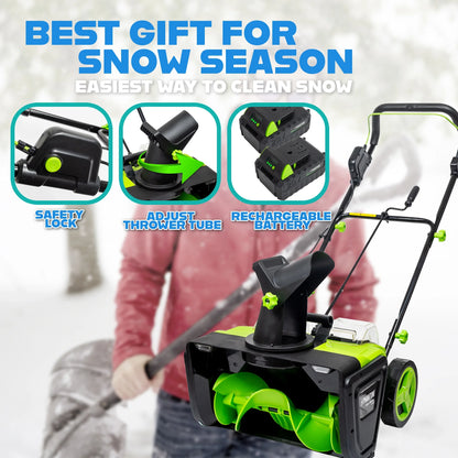 Cordless Snow Shovel, 20V Battery Powered Snow Blower, Lightweight Electric Snow Thrower with Adjustable Handle, Directional Plate, Perfect for Patios, Decks, Walkways, and Driveways (20 INCH)