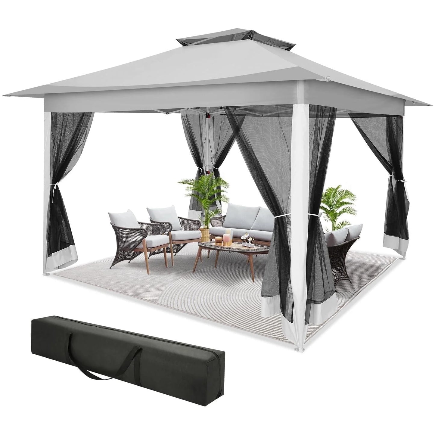 SANOPY 12x12FT Patio Gazebo Outdoor Pop up Gazebo with Mosquito Net& Four Sandbags Outdoor Party Instant Shelter Portable Folding Gazebo Waterproof and UV Protection Gazebo Tent for Backyard