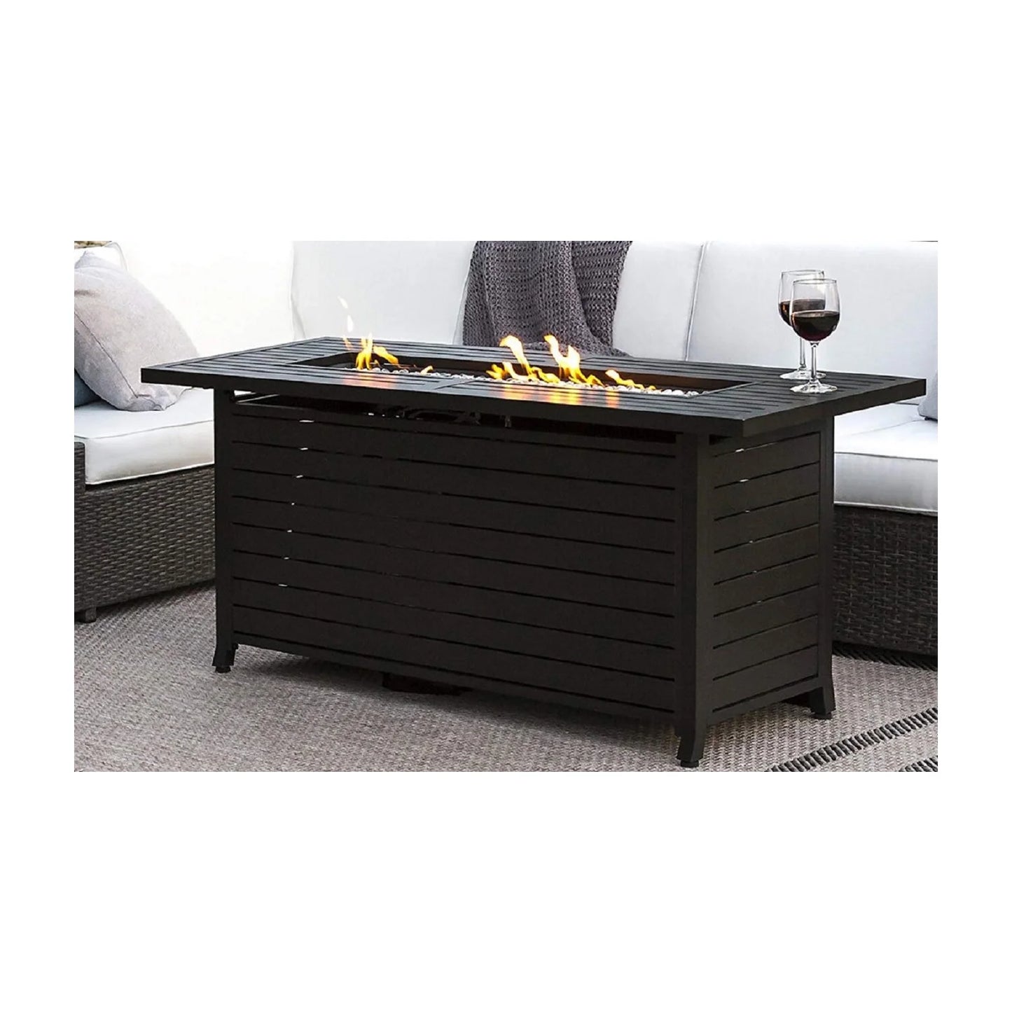 Hiland AZ Patio Heaters Outdoor Rectangle Fire Pit in Black Mocha with Wind Screen