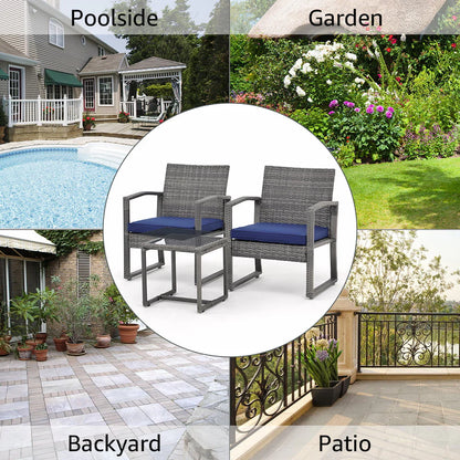 Patiorama 3 Piece Outdoor Modern Bistro Set, Wicker Conversation Set, Patio Rattan Chair Set, Patio Furniture Set with Coffee Table, Garden (Blue)
