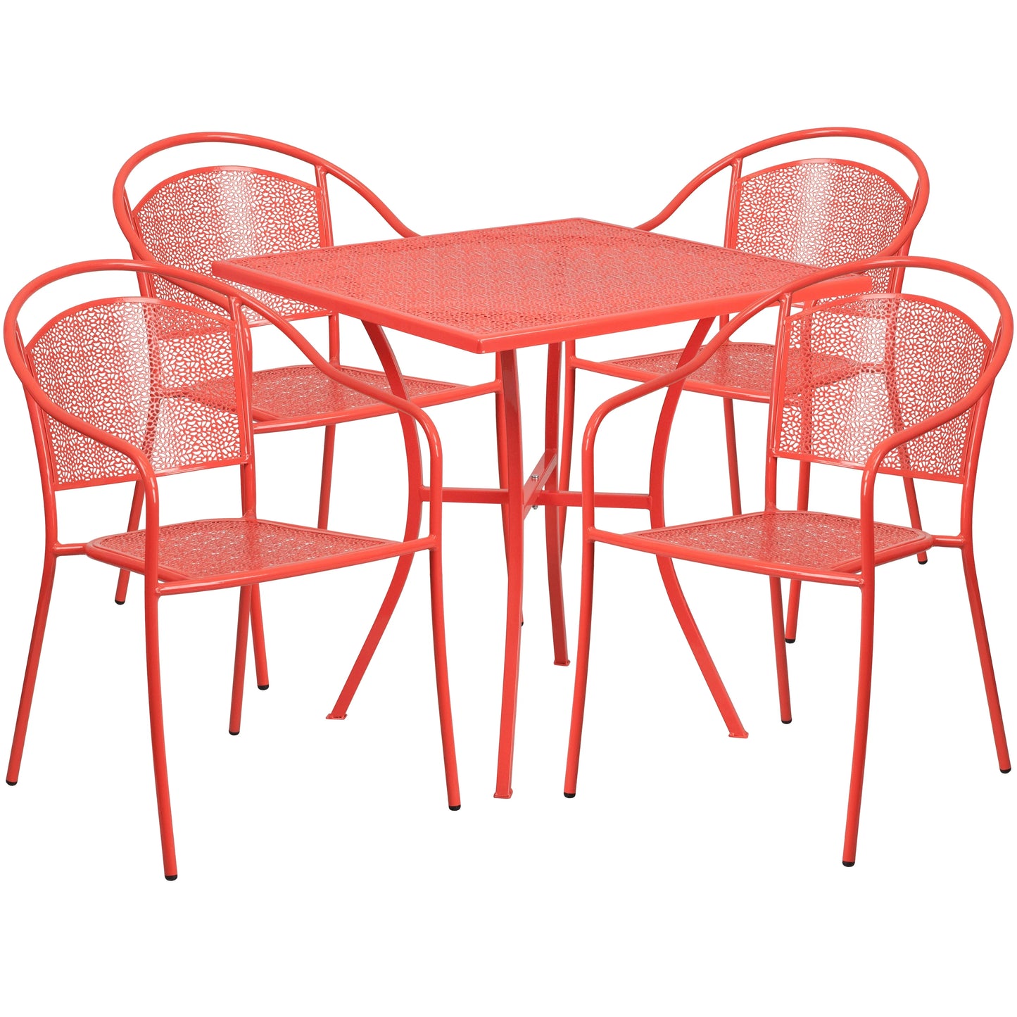 Emma + Oliver Commercial Grade 28" Square Black Patio Table Set-4 Round Back Chairs