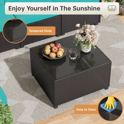 7 Piece Patio Furniture Set, Outdoor Furniture Patio Sectional Sofa, All Weather PE Rattan Outdoor Sectional with Cushion and Coffee Table.