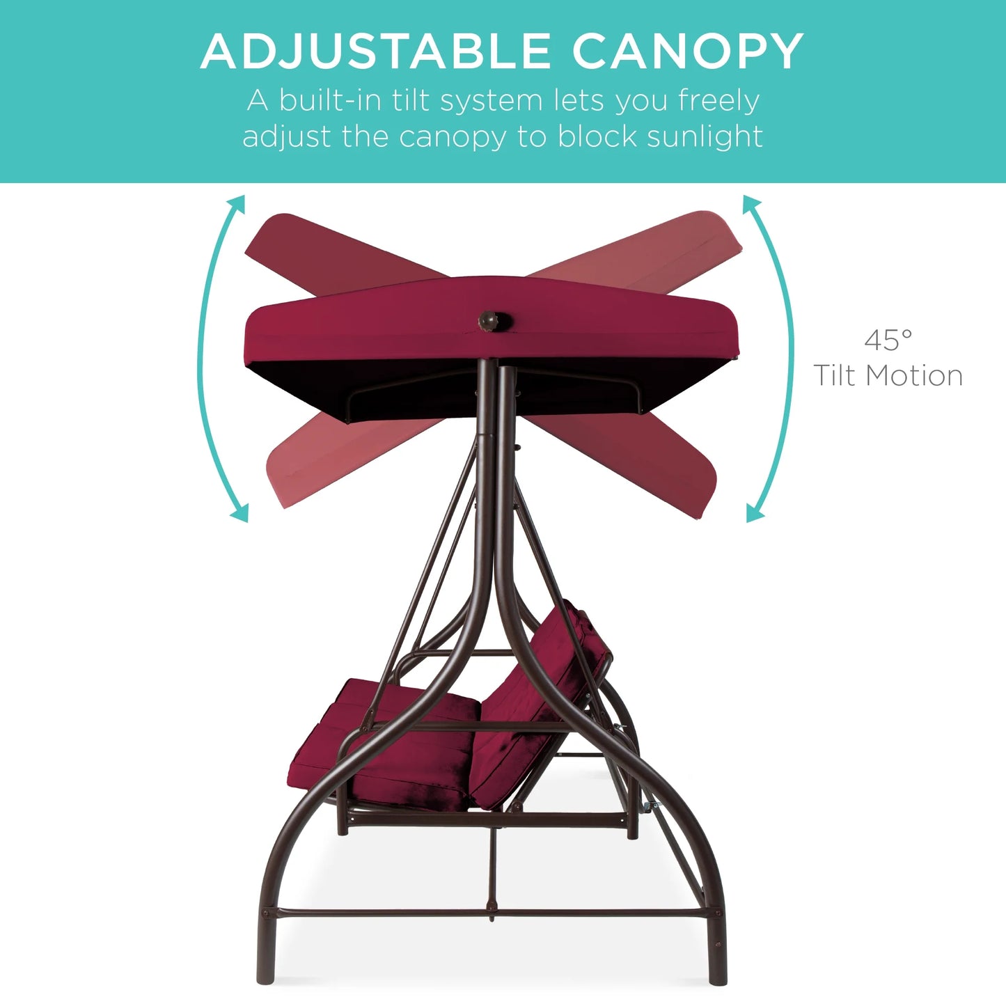 Best Choice Products 3-Seat Outdoor Converting Canopy Swing Glider Patio Hammock w/Removable Cushions - Burgundy