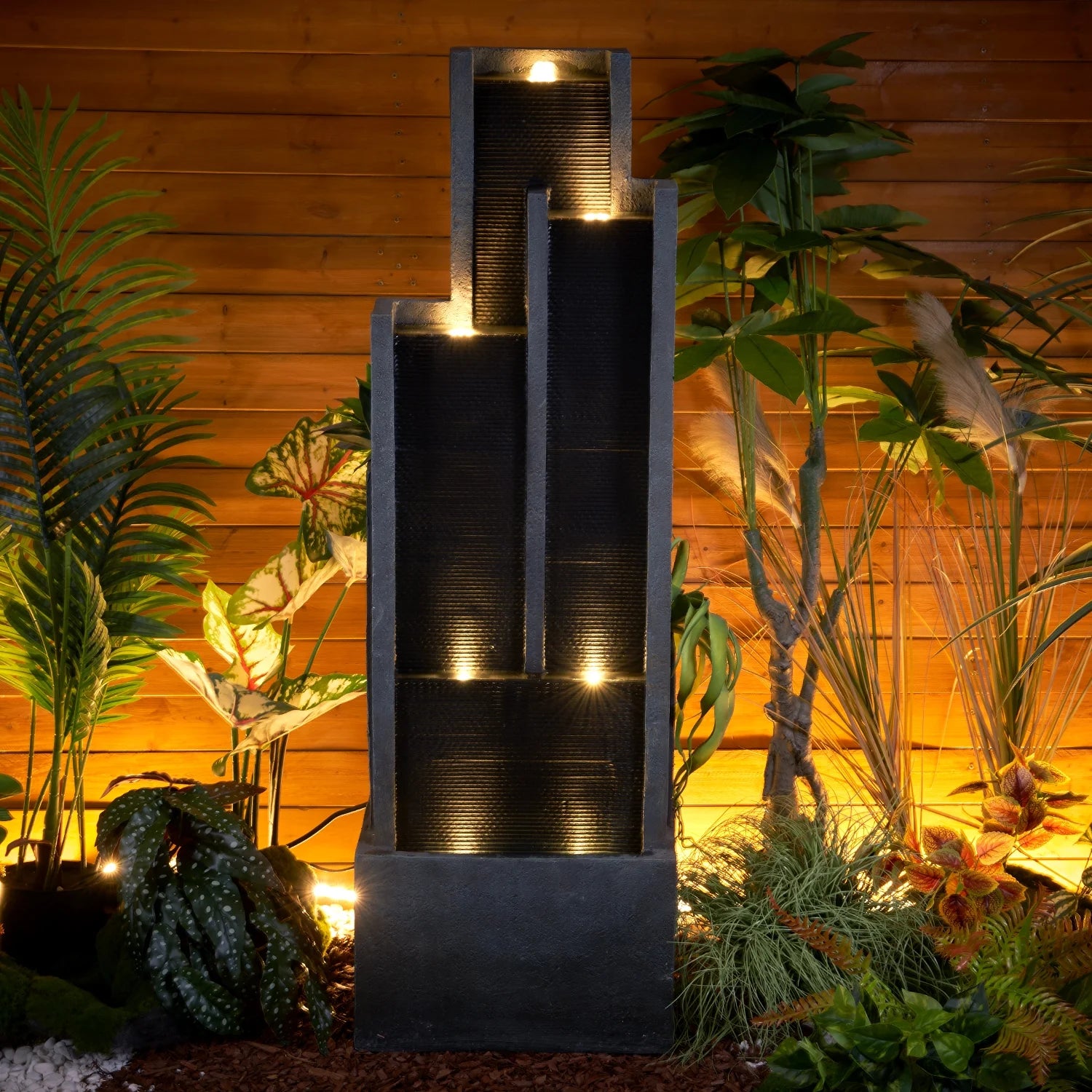 4-Tier Water Fountain with LED Lights - 50.7" H Waterfall Fountain Indoor Outdoor Water Feature for Home, Patio, Garden