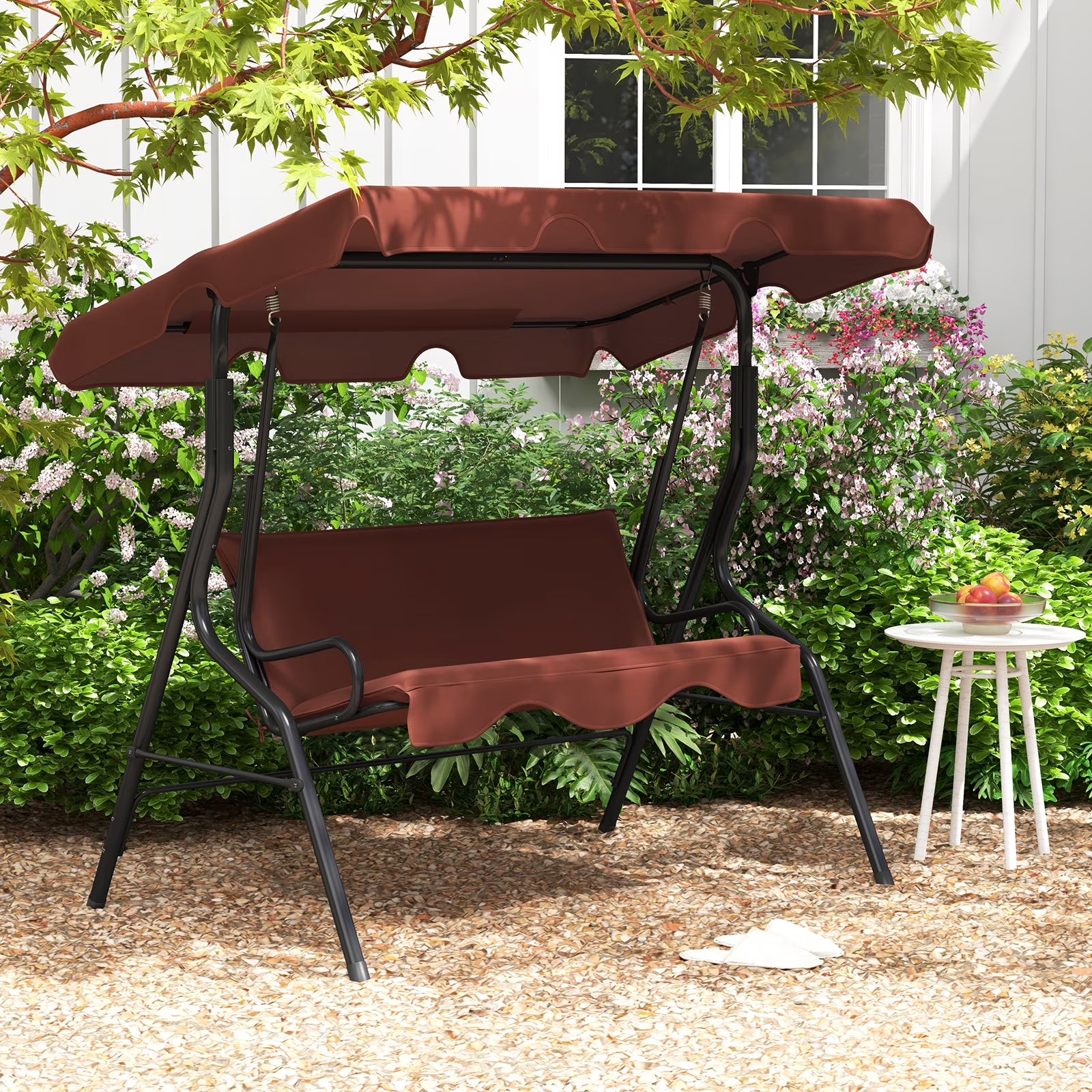 Costway Patio 3 Seats Canopy Porch Swing Glider Hammock Cushioned Steel Frame Outdoor Black