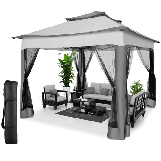 SANOPY 11 x 11 ft Outdoor Patio Gazebo with Ventilated Double Roof and Mosquito Net, Pop up Steel Gazebo Tent for Patios, Backyard, Garden and Beach