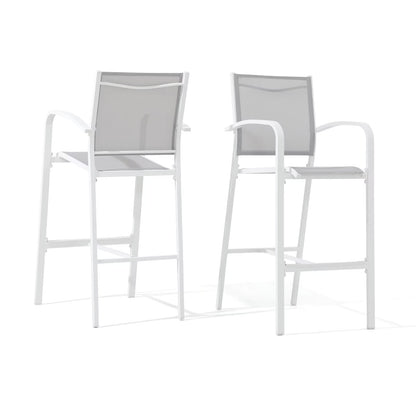 OC Orange-Casual Patio Bar Chair Set of 2, Outdoor & Indoor Bar Stools, All-Weather Aluminum Textile Fabric High Top Patio Dining Chairs, White