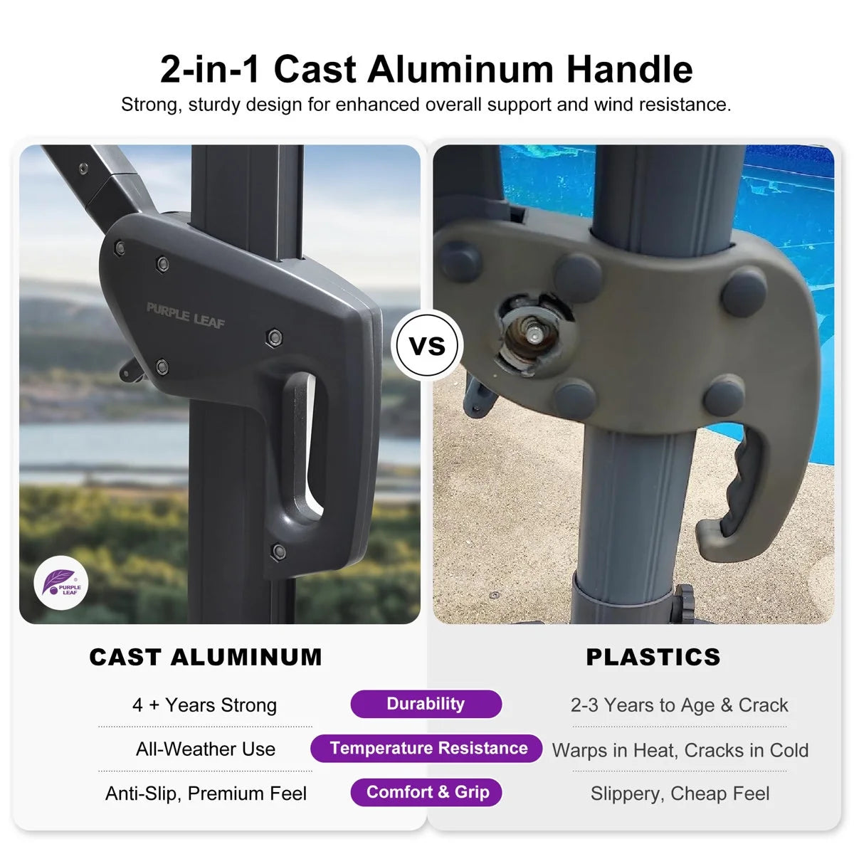 PURPLE LEAF 8x8 Ft Cantilever Umbrella Square Outdoor Patio Umbrella Large Offset Hanging Umbrella Aluminum Umbrella with 360° Rotation Adjustable Garden Pool Umbrella,Beige