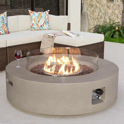 VENTOPYR 40.5-inch Outdoor Propane Fire Pit Coffee Table w Concrete Round Base Patio Heater, 50,000 BTU Stainless Steel Burner, Free Lava Rocks, Wind Guard, Rain Cover