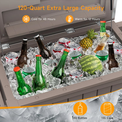 Dovov Portable Outdoor Patio Cooler Cart, 120 Quart Rolling Ice Chest Beverage Bar Cart Cooler with Wheels, Stainless Steel Lid, Bottle Opener, and Bottom Storage Shelf