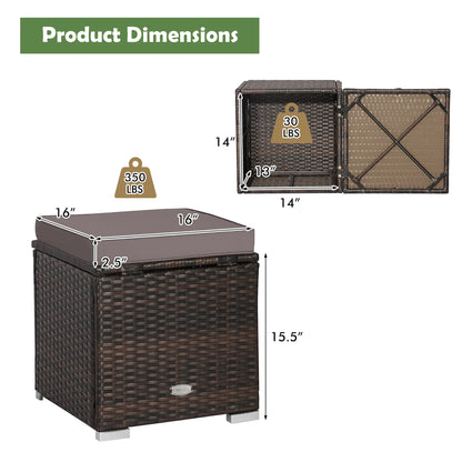 Gymax 2PCS Outdoor Patio Ottomans Hand-Woven PE Wicker Footstools w/Removable Cushions Grey