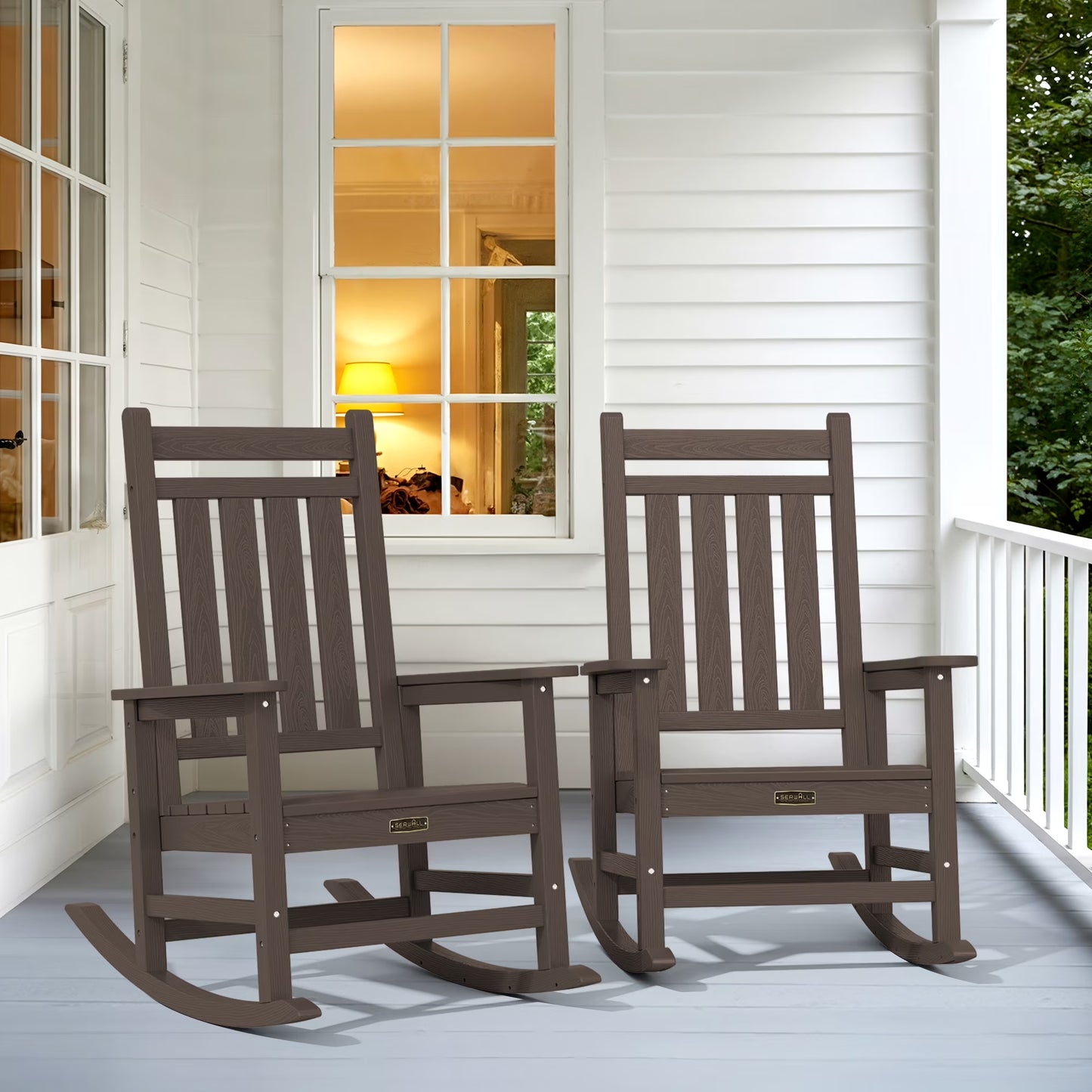 SERWALL Outdoor Rocking Chair, HDPE Patio Rocker for Lawn, Porch, Grey