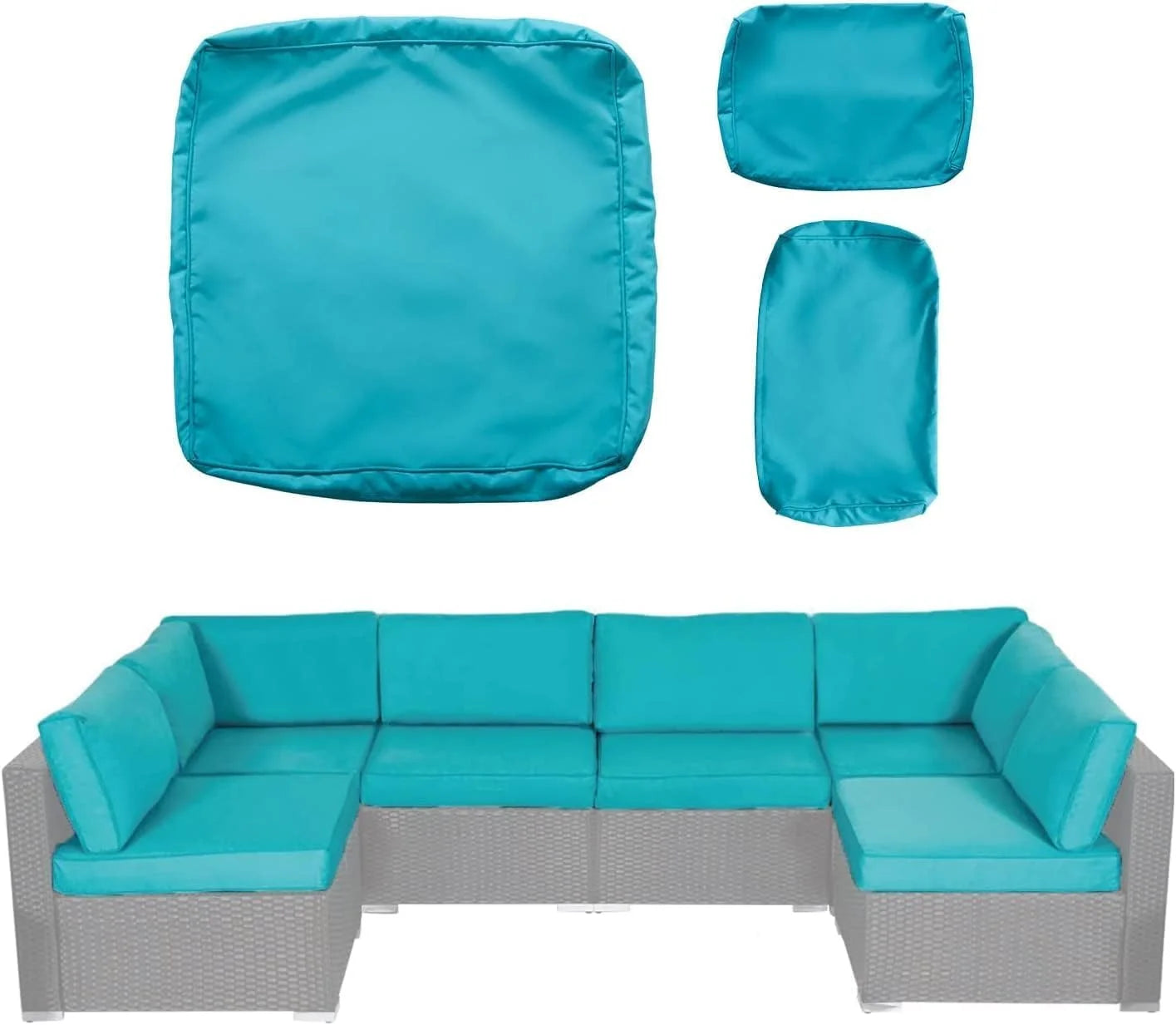 14 Piece Patio Cushion Covers Replacement - Outdoor Couch Cushion Slipcovers with Zipper for Sectional Sofa Furniture Set, Washable Outdoor Covers Only (Turquoise)