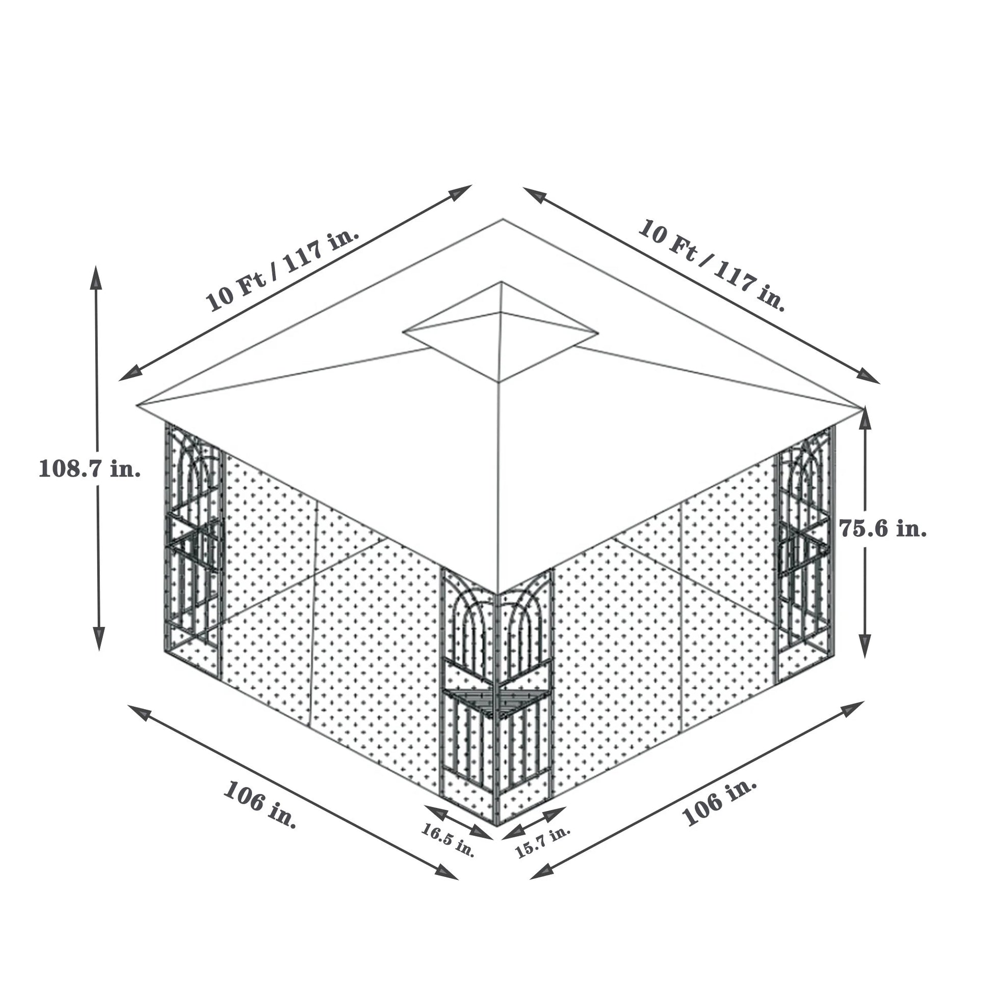 Perfect Garden 13x10ft Patio Gazebo, Metal Frame with Double Roof and Mosquito Net, Brown