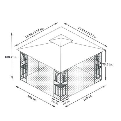 Perfect Garden 13x10ft Patio Gazebo, Metal Frame with Double Roof and Mosquito Net, Brown