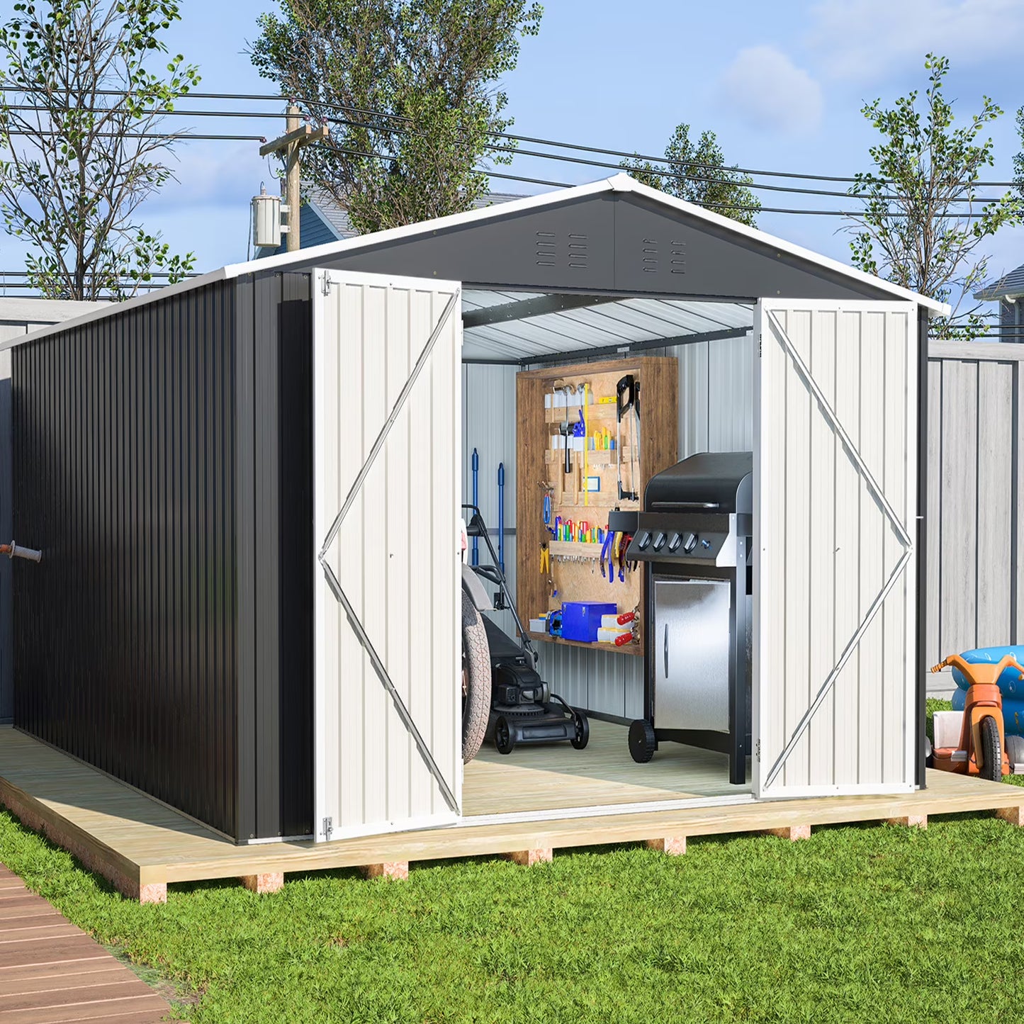 Outdoor Garden Tool Storage Shed, Seizeen All-Weather Metal Sheds with Lockable Door & Vents, 5 x 3Ft Outdoor Storage for Backyard Garden Patio, Gray