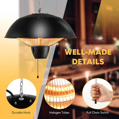 Gymax 1500W Electric Outdoor Hanging Patio Heater w/IPX4 Waterproof