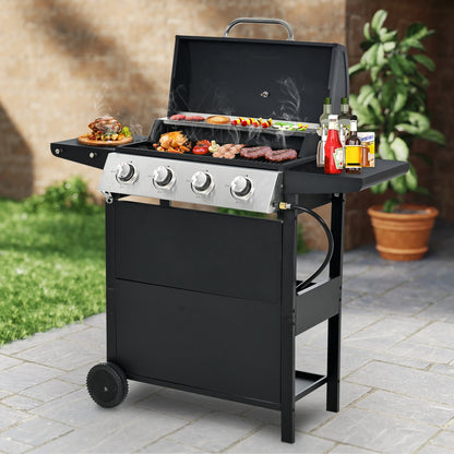Segmart 3 Burner BBQ Propane Gas Grill, Stainless Steel 30,000 BTU Patio Garden Barbecue Grill with Folding Side Tables, Hanging Basket & Thermometer, Perfect for Camping, Outdoor Cooking