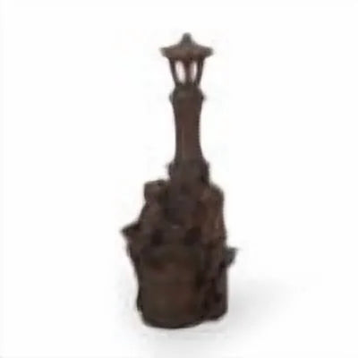 Coowa 37.25 Inch Outdoor Water Fountain with LED Lights, Faux Stone Two Tier Frog and Lamppost Design, Rustic Multi Brown, Weather Resistant for Garden and Patio