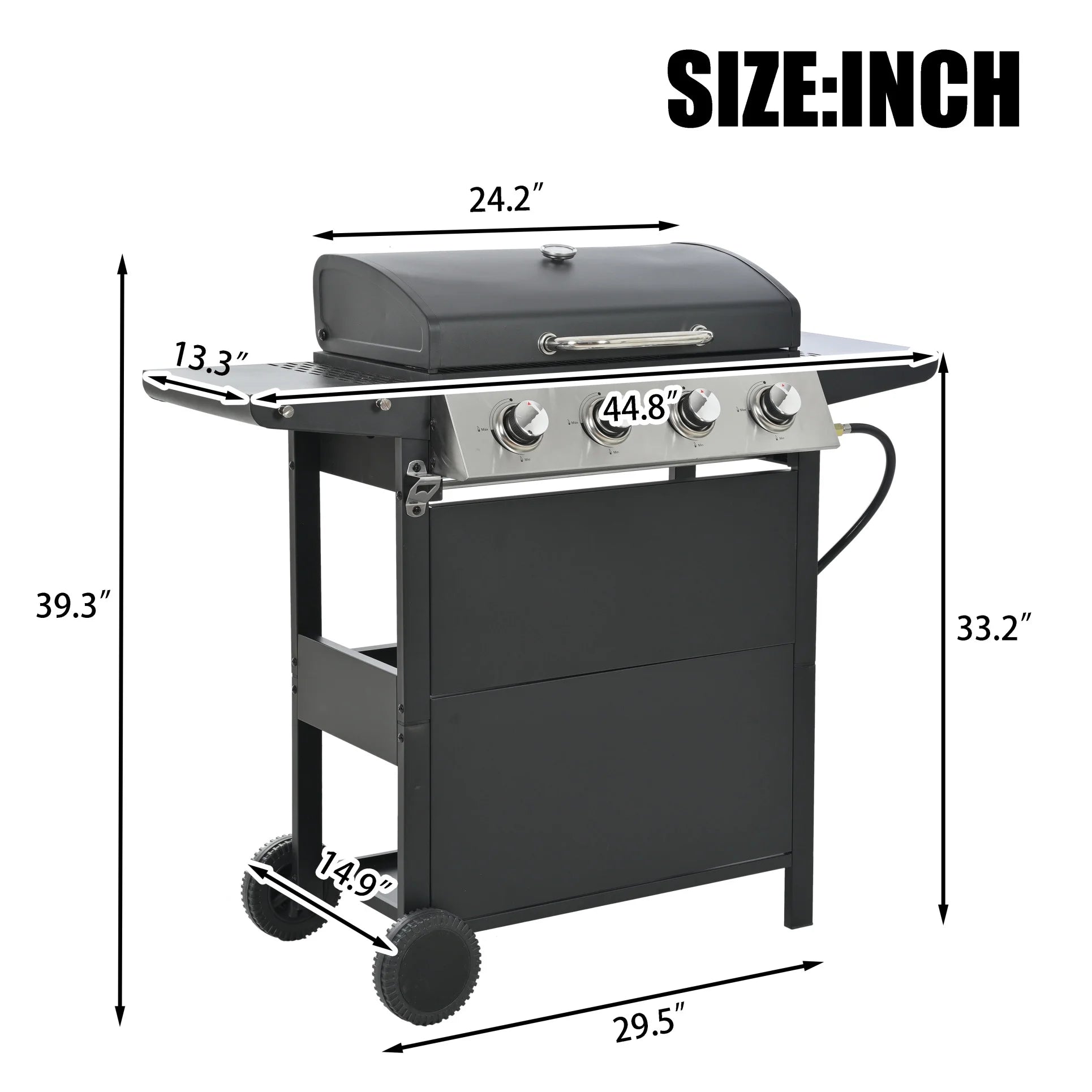 4 Burner Propane Gas Grill with 34,000 BTU Powerful Heat, Stainless Steel Grill with Double Shelves, for Patio, Garden, Black