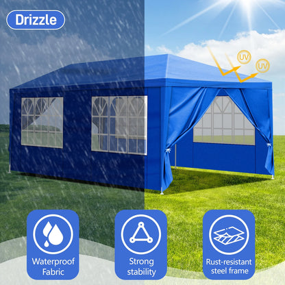 OverPatio Blue 10'x20' Canopy Party Outdoor Gazebo Tent with 6 Sidewalls for Weddings and Parties