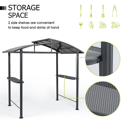 Aoodor 8 x 5 ft. Hardtop BBQ Grill Gazebo Shelter with Side Shelves for Outdoor Patio Cooking and Barbecue