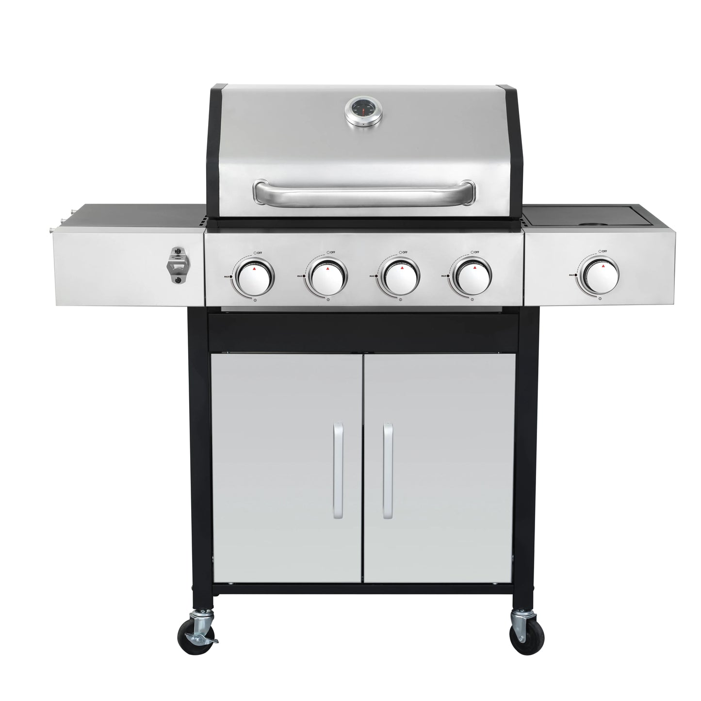 Kosynda 4-Burner Propane Gas BBQ Grill with Side Burner, 46790BTU Stainless Steel Grill Patio Garden Barbecue Grill for Outdoor Cooking, Silver