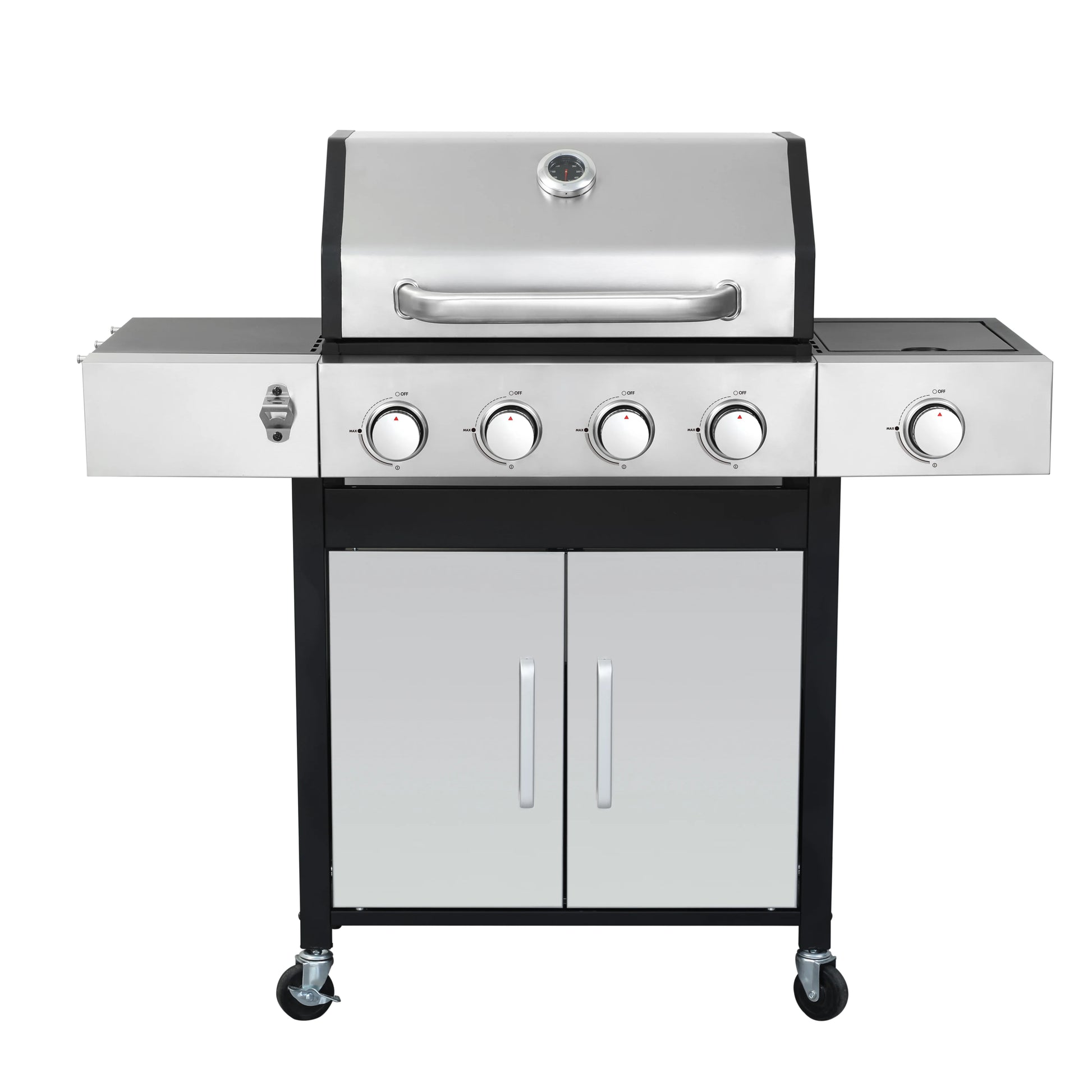 Kosynda 4-Burner Propane Gas BBQ Grill with Side Burner, 46790BTU Stainless Steel Grill Patio Garden Barbecue Grill for Outdoor Cooking, Silver