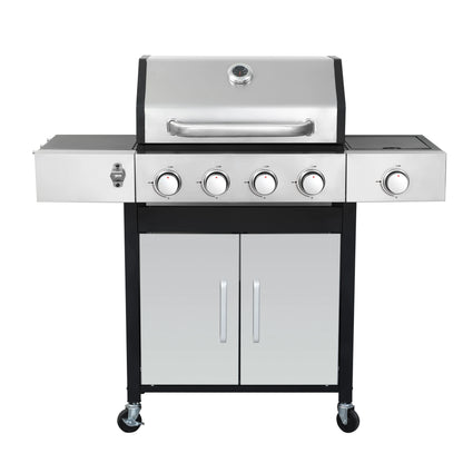 Kosynda 4-Burner Propane Gas BBQ Grill with Side Burner, 46790BTU Stainless Steel Grill Patio Garden Barbecue Grill for Outdoor Cooking, Silver