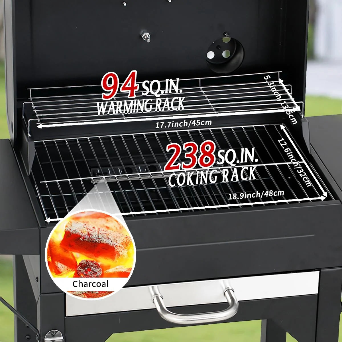 MASTER COOK Charcoal Grill with Two Side Tables, BBQ Grill for Outdoor Picnic Backyard Patio and Parties, Black
