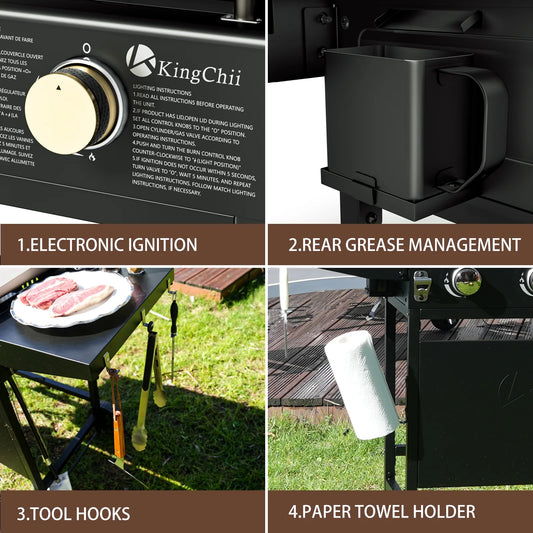 KingChii 4-Burner 32" Propane Griddle Outdoor Flat Top Gas Grill Griddle with Hard Cover for Camping, Tailgating, BBQ, Parties, Backyard & Patio