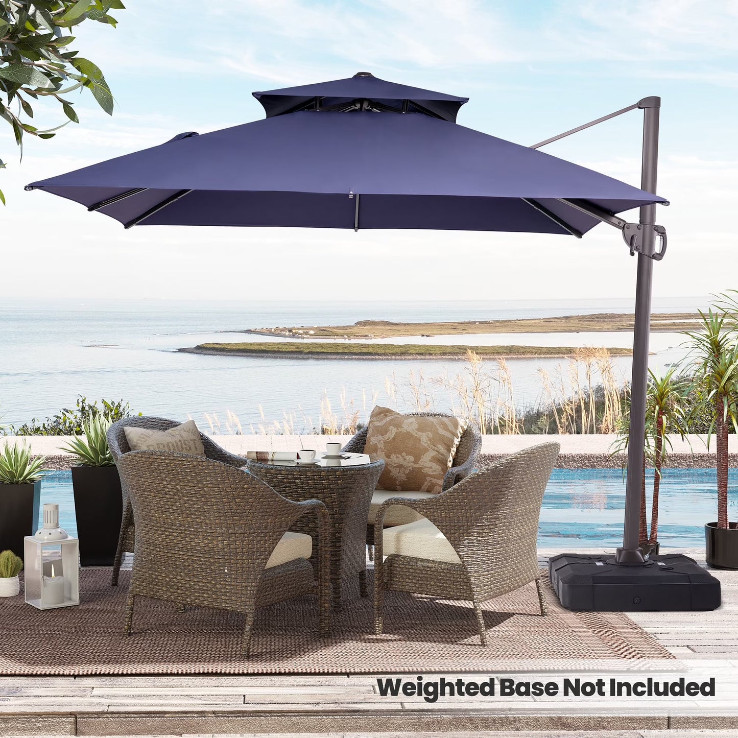Pellebant 10 ft. x 10 ft. Square Double Top Patio Cantilever Umbrella, Navy Blue