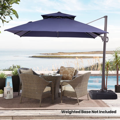 Pellebant 10 ft. x 10 ft. Square Double Top Patio Cantilever Umbrella, Navy Blue